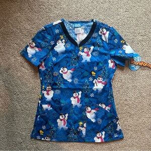 Blue Frosty The Snowman Scrub Top